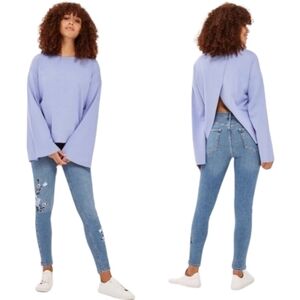 Topshop Moto Jamie Floral Embroidered Denim Jeans Women’s Size 26 /30.